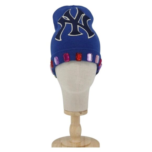 GUCCI NY Knitted Fabrics Hat Wool Blue Auth am10088V main image 9